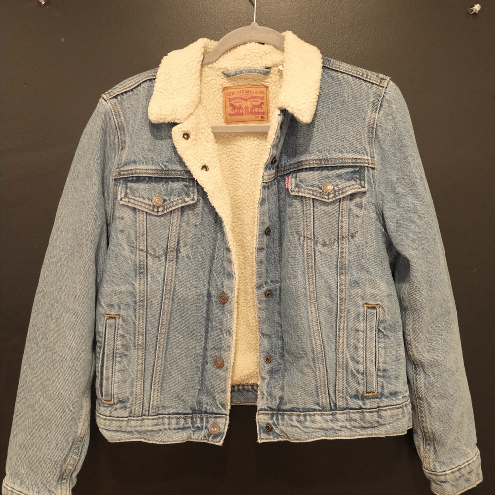 Levi's Blue and White Sherpa-Lined Jean Jacket for Women.